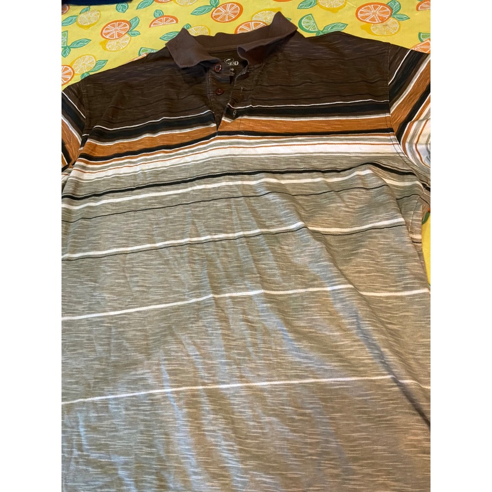 RedHead Striped Polo Shirt Mens Large Brown Earth Tones Slub Knit